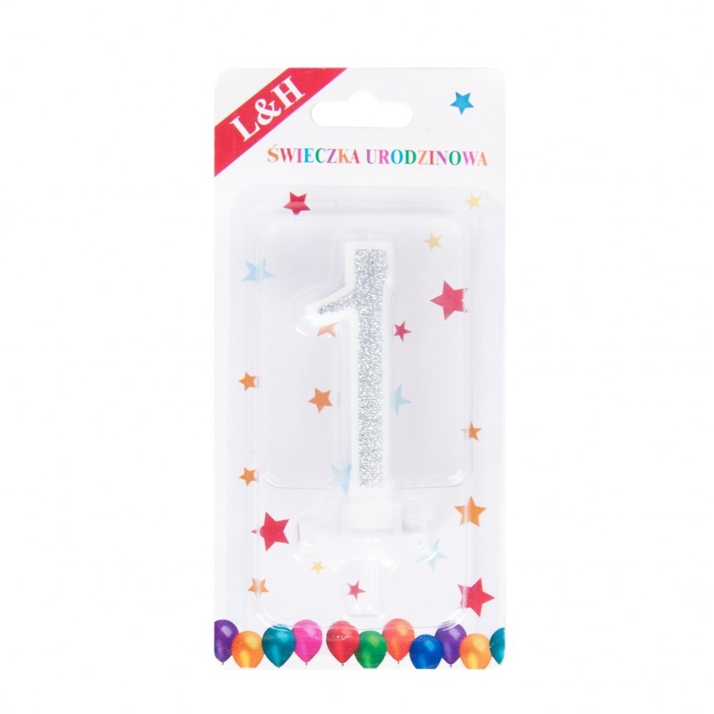 BIRTHDAY CANDLES NUMBER 1 GLITTER SILVER 1420021 468733 L&H L&H